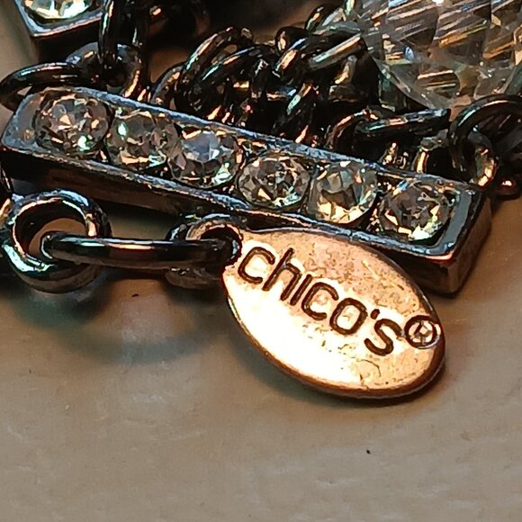 Chico's silver tone & gun metal tone AB coated bead & chain multi layer necklace - Picture 9 of 9